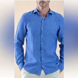 Men's Classic Blue Button-Down Linen Shirt